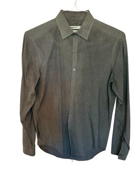 DKNY Men's Charcoal Slim Fit Long-Sleeve Button-Down Dress Shirt
